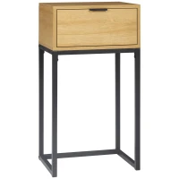 HOMCOM Mesa Auxiliar con Cajón Mesita Auxiliar Moderna con Patas de Acero para Pasillo Salón 40x30x76cm Natural(m-1)