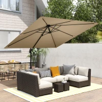 Outsunny 3 x 3 m Cantilever Parasol, Square Patio Umbrella with Crank Handle, Cross Base, Tilt, 360° Rotation, Khaki(m-10)