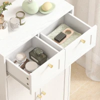 HOMCOM Meuble de salle de bain meuble de rangement avec 2 tiroirs double porte arquée étagères réglables 60x30x108cm blanc(m-9)