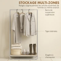 HOMCOM Portant à vêtement 3 en 1, portemanteau avec porte-chaussures, tringles supérieures et latérales, gris(m-4)