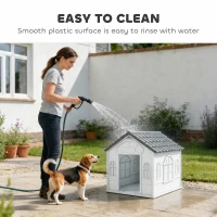 PawHut Plastic Weather-Resistant Dog House, for Indoors and Outdoors, Medium Dogs - Grey(m-5)