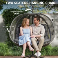 Outsunny Double Hanging Egg Chair 2 Seaters Texteline Swing Hammock Chair with Stand, Cushion and Folding Design, for Indoor and Outdoor, Grey(m-21)