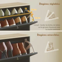 HOMCOM Meuble à chaussures 24 paires, armoire à chaussures avec 4 tiroirs rabattables, étagères réglables, 60x23,5x153cm, noir(m-5)