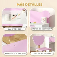 AIYAPLAY Escritorio Infantil con Silla en Forma de Osito con Cajón para Leer y Estudiar Mesa 80x41x74,5 cm y Silla 32,5x38x59 cm(m-6)