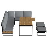 Outsunny Patio Furniture Set Modular Garden Sofa Set 6 Pieces with Dining Table for Outdoor Patio Grey(m-13)