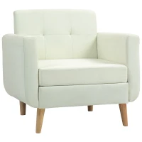 HOMCOM Butaca para Dormitorio con Reposabrazos y Patas de Madera Sofá Individual Carga 125 kg Crema(m-1)