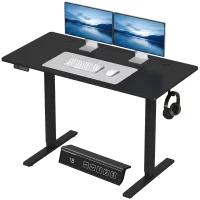 HOMCOM Standing Desk Memory Control Height Adjustable Desk 2 Cable Holes LED Display Sit Stand Desk Black(m-15)