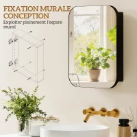 HOMCOM Armoire Murale Salle de Bain avec Miroir, 40 x 10 x 51 cm, avec Porte Miroir à Fermeture Douce et Étagères Réglables, Noir(m-4)