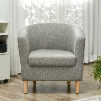 HOMCOM Fotoliu Modern tip Scoică din Material Textil cu Aspect de In și Picioare din Lemn, 74x63x73cm, Gri(m-7)