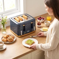 HOMCOM Toaster, Toaster 4 Slice with 7 Browning Levels, High Lift, Reheat/Defrost/Cancel, Dark Blue(m-8)