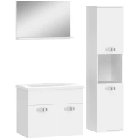 kleankin Conjunto de Muebles de Baño de Pared 4 Piezas Incluye Espejo Armario con Lavabo Cerámico y Columna de Baño Blanco(m-1)