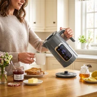 HOMCOM Electric Kettle, 1.7L Fast Boil 3000W Water Kettle with LED Display, Adjustable Temperature, Keep Warm Function, Grey(m-8)