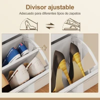 HOMCOM Zapatero Estrecho con 2 Puertas de Ratán Estantes Ajustables para 14 Pares de Zapatos 80x24x95,5 cm Blanco(m-6)