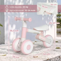AIYAPLAY Draisienne Bébé 1-2 Ans Pliable, Siège Réglable, Direction Limitée à 135°, Pneus EVA Silencieux, 52x23x36,5cm, Rose(m-3)