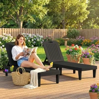 Outsunny Conjunto de 2 Tumbonas Reclinables de Plástico PP con Bandeja Lateral Respaldo Ajustable 5 Niveles 192x57x28,5 cm Negro(m-2)
