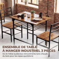 HOMCOM Ensemble table salle à manger avec 2 chaises, table de cuisine avec chaises pour 2 personnes, cadre en métal, marron(m-4)