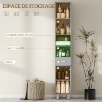 HOMCOM Meuble colonne salle de bain avec étagères réglables et compartiments ouverts, 30x30x180cm, gris brillant(m-4)