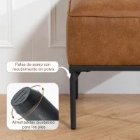HOMCOM Reposapiés Salón Taburete Bajo Tapizado en PU con Patas de Acero Acolchado Grueso Otomana para Sofá Marrón(m-5)