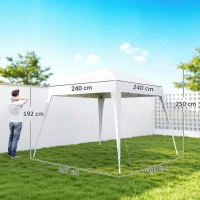 Outsunny Gazebo Pieghevole da Giardino 2.4x2.4m con Struttura in Acciaio e Corde Antivento, Bianco(m-3)