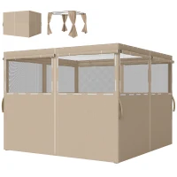 Outsunny 4 Pack Replacement Gazebo Curtains Privacy Panel for Most 3 x 3 m Gazebo, Outdoor Shelter Sidewalls, Khaki(m-11)