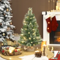HOMCOM Brad de Crăciun Mic, Înălțime 60 cm cu 35 Luminite LED Albe, 68 Crengi Dese și Ignifuge, Verde(m-10)