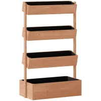 Outsunny Jardinera de Madera de 4 Niveles Jardinera Elevada Exterior con Orificios de Drenaje Tela no Tejida Marrón(m-1)