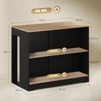 HOMCOM Bar Insulă Bucătărie cu 3 Rafturi pentru Living și Sufragerie, 113x60x90 cm, Negru și Lemn(m-3)