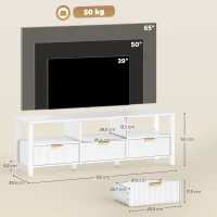 HOMCOM Meuble TV 152 cm, meuble télé pour téléviseur 65 pouces avec 3 tiroirs et 3 étagères ouvertes, 152x39,5x50cm, blanc(m-3)