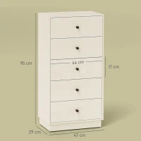 HOMCOM Cómoda de 5 Cajones Estrecha y Alta Mueble Auxiliar para Dormitorio o Pasillo con Tiradores Redondos 47x29x95 cm Beige(m-3)