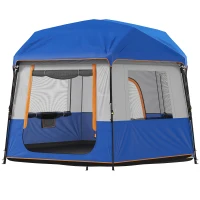 Outsunny Cabin Tent Easy Setup 3000mm Waterproof Camping Tent 4 Person with Carrying Bag Blue(m-15)