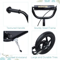 HOMCOM Kids Scooter Kick Scooter, with 12" EVA Tyres, Rear Brake, Big Wheels Scooter for 5-12 Years , Black(m-7)