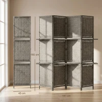 HOMCOM Wave Fibre Freestanding Folding Privacy Screen Panels, Room Divider, Grey(m-3)