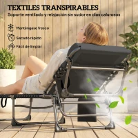 Outsunny Set de 2 Tumbonas Plegables con Reposacabezas Bolsillo Lateral y Respaldo Reclinable en 5 Posiciones Negro(m-5)