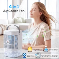 HOMCOM Portable Air Conditioner, 4-in-1 Mini Air Cooler with 4 Wind Speed, 2 Cool Mist, RGB 7 LED Light, White(m-4)