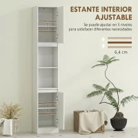 HOMCOM Columna de Baño Estrecha con 2 Puertas y 2 Estantes Abiertos para Espacios Pequeños 30x24x170 cm Blanco(m-6)