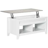 HOMCOM Tavolino Rettangolare con Piano sollevabile, 2 Ripiani, in Truciolato 105x50x49 cm, Bianco(m-1)