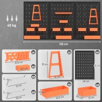 HOMCOM Organizador de Herramientas de Pared de 33 Piezas 120x60 cm con Ganchos Contenedores y Estantes  Negro y Naranja(m-3)