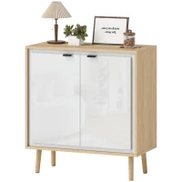 HOMCOM Buffet à haute brillance, meuble de rangement avec double porte, étagère réglable, 72 x 35 x 77 cm, blanc et chêne(m-12)