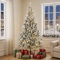 HOMCOM Árbol de Navidad Nevado con 240 Luces LED Blanco Cálido 200 cm 850 Ramas Ignífugas Abatibles Base Metálica Plegable(m-9)