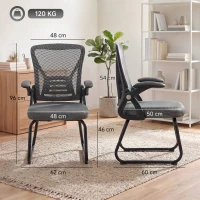 HOMCOM Office Chair, Ergonomic Desk Chair No Wheels with Mesh Backrest and Steel Legs for Home Conference Room, Dark Grey(m-3)