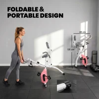 SPORTNOW 4-In-1 Folding Exercise Bike with Resistance Bands, Bluetooth App, 8-Level Magnetic Resistance, LCD Display, Pink(m-9)