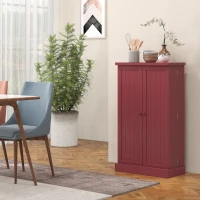HOMCOM Armoire meuble de cuisine garde-manger 2 portes avec 5 étagères et 12 porte-épices - 60 x 30 x 104 cm - rouge(m-8)