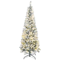 HOMCOM Albero di Natale Innevato con 180 Luci LED a 11 Effetti e 479 Rami, Ø65x180 cm, Verde e Bianco(m-1)