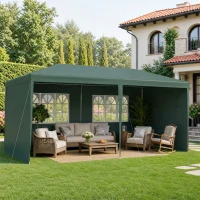 Outsunny Gazebo da Giardino 6x3 m per Eventi con Pareti Rimovibili e Finestre Trasparenti, Verde(m-2)