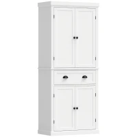 HOMCOM Tall Kitchen Cupboard, 183 cm Freestanding Storage Cabinet with Drawer, 4 Doors and Adjustable Shelves, White(m-1)