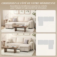 HOMCOM Canapé d'angle convertible modulable avec méridienne réversible, coffre de rangement et 3 coussins de dossier, crème(m-5)