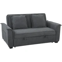 HOMCOM 3 in 1 Divano Letto 2 Posti con Schienale Regolabile in 3 Posizioni e 2 Cuscini, in Ciniglia, Grigio Scuro(m-11)