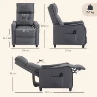 HOMCOM Sillón de Masaje Reclinable con Reposapiés 2 Zonas de Masaje Asiento de Muelles Bolsillos Tapizado en Lino Gris(m-3)