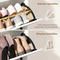 HOMCOM Zapatero Estrecho con 2 Puertas 3 Estantes Laterales y Estantes Ajustables para 15 Pares de Zapatos Blanco(m-5)