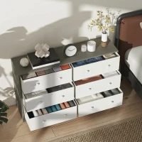 HOMCOM Comodă cu 6 sertare pliabile cu mânere duble, din lemn, oțel și material textil, 114x30x70 cm, alb și gri(m-7)